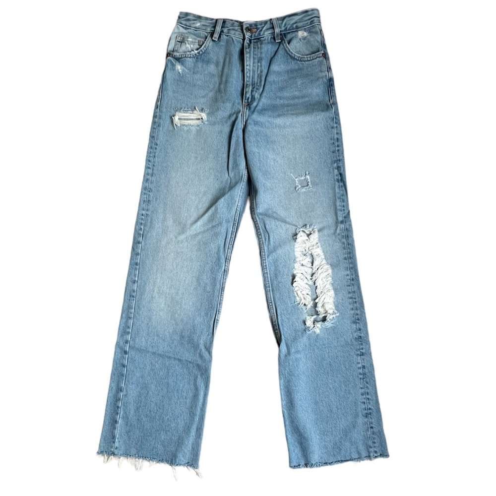 ZARA Wide Leg Full Length Ripped Jeans, Size 6, perfect condition worn once!